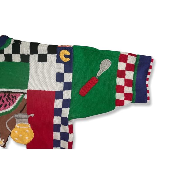 🔥insane🔥 Vintage Colorful BETEKZ 3/4 Sleeved Cardigan Picnic Themed - Picture 14 of 15